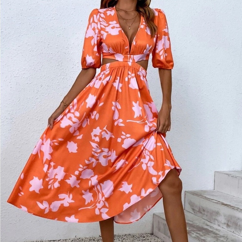 Floral Print Tie Back Dress - Size Small